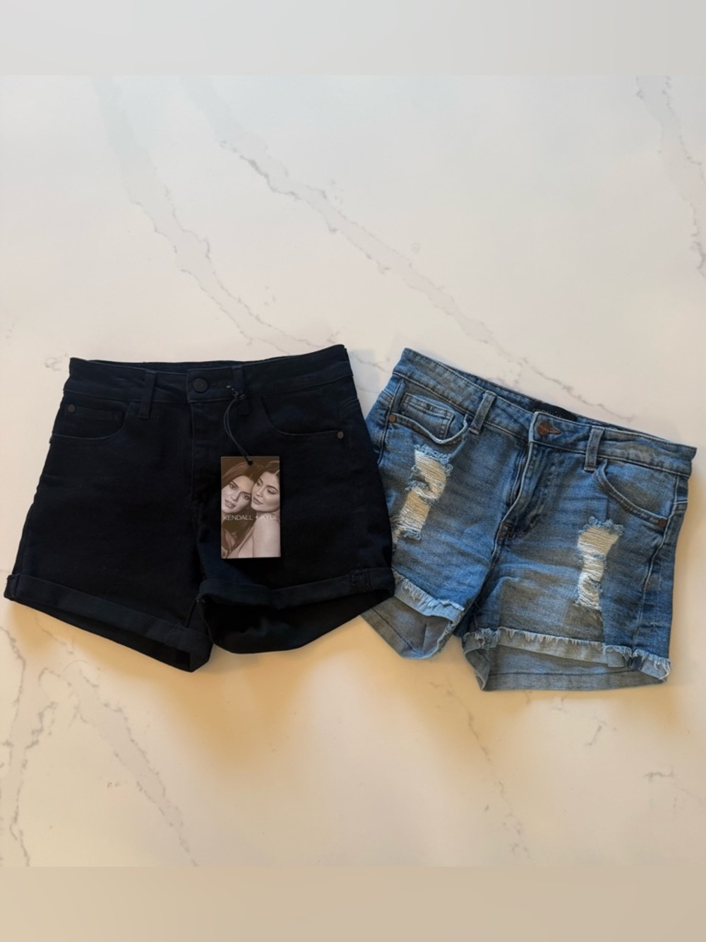 NWT Kendall & Kylie Black High-Rise Cuffed Denim Shorts set of 2